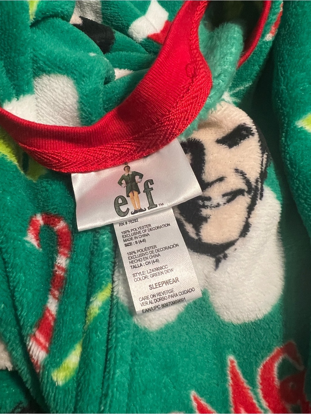 ELF Green Holiday Fleece Onesie Pajama with Red Trim - Picture 3 of 5